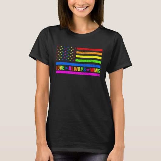 Love Always Wins Gay Flag Rainbow Pride Day LGBT Q Tシャツ (正面)