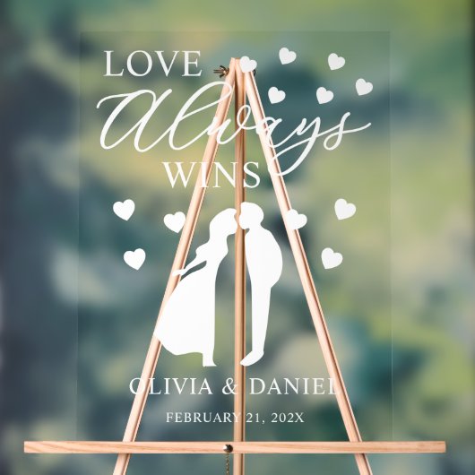 Love Always Wins Personalized Wedding アクリルサイン (ニュートラル)