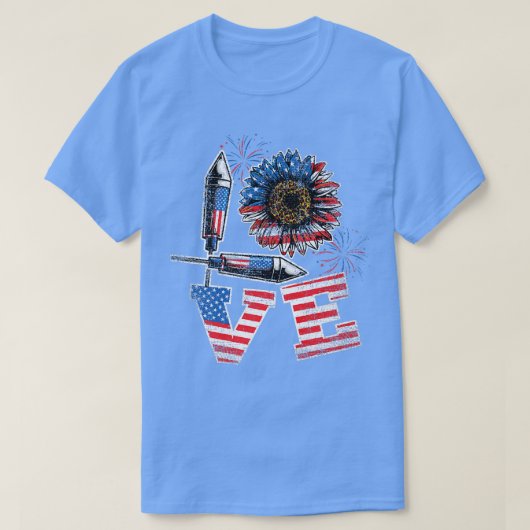 Love American Flag Sunflower 4th Of July Premium Tシャツ (デザイン正面)