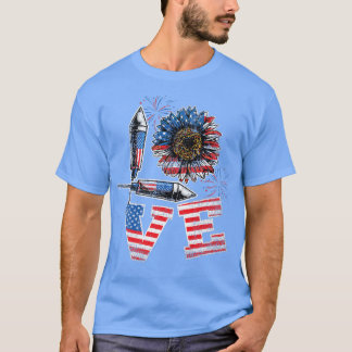 Love American Flag Sunflower 4th Of July Premium  Tシャツ