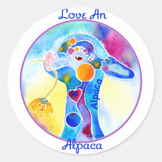 Love An Alpaca T Shirt Purples & Blues ラウンドシール (正面)