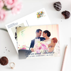 Love and 感謝してい Navy Blueの写真ありが結婚とうございます ポストカード
