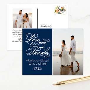 Love and 感謝してい Navy Blueの写真ありが結婚とうございます ポストカード