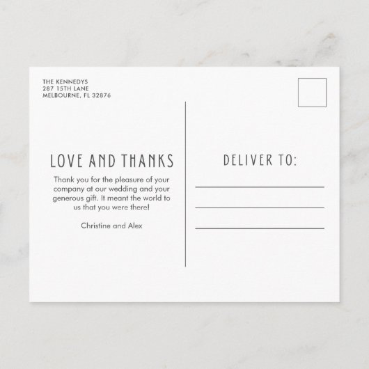 Love and 感謝してい Photo Collageの結婚感謝 インビテーションポストカード (裏面)