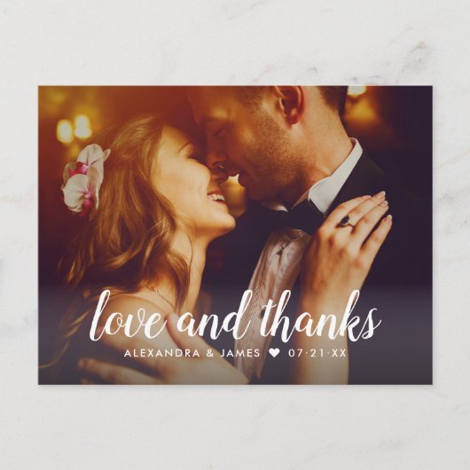 Love and 感謝してい Scriptの写真結婚ありがとう ポストカード (正面)