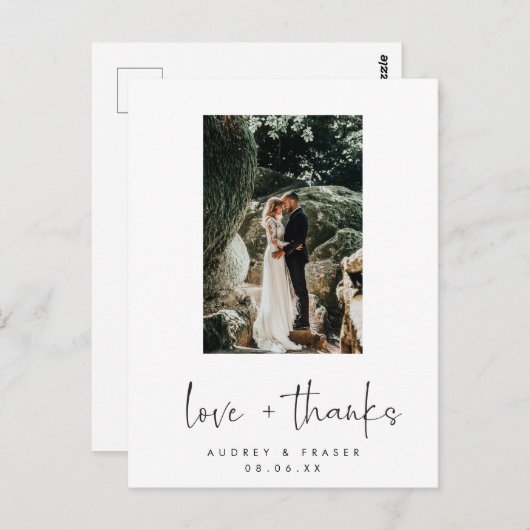 Love and 感謝してい Scriptの写真結婚ありがとう ポストカード (正面/裏面)