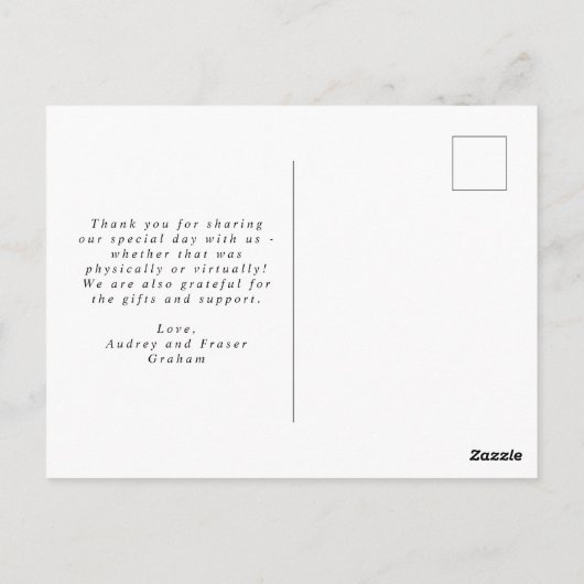 Love and 感謝してい Scriptの写真結婚ありがとう ポストカード (裏面)
