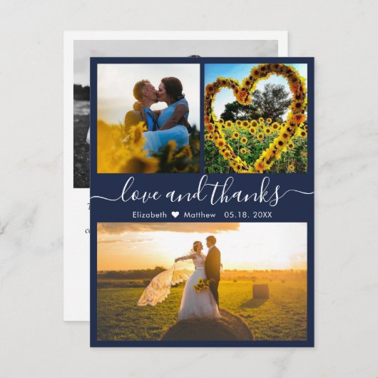 Love and 感謝してい Script Navyの結婚写真 サンキューカード (正面/裏面)