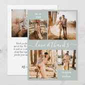 Love and 感謝してい Script Sage Green Collage結婚's サンキューカード (正面/裏面)