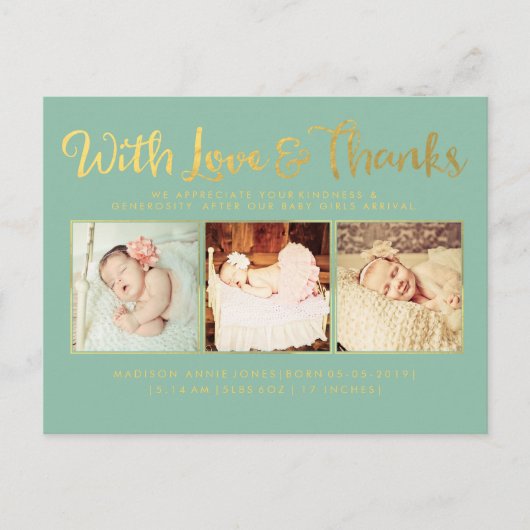 Love and 感謝してい Sip & Seeポストカード付き金ゴールド 案内ポストカード (正面)