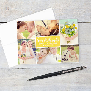 Love and 感謝してい Yellowの写真結婚コラージュ サンキューカード
