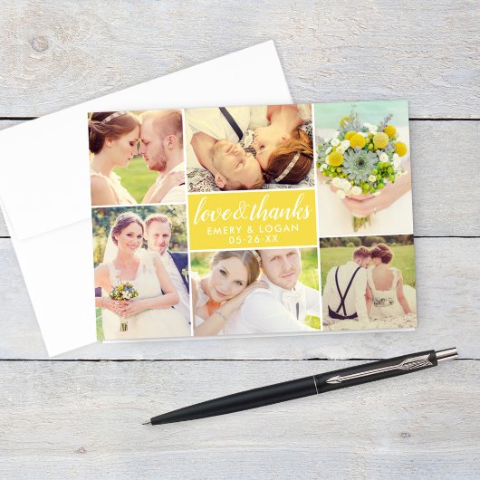 Love and 感謝してい Yellowの写真結婚コラージュ サンキューカード