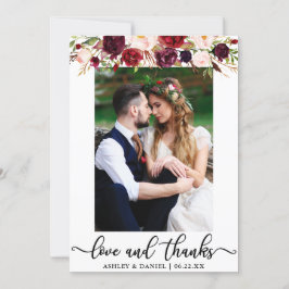 Love and 結婚 Burgundyの感謝していフローラ写真 サンキューカード