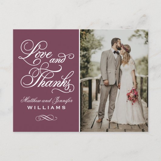 Love and Burgundyの感謝してい写真お結婚礼を申し上げる ポストカード (正面)