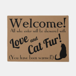 Love and Cat Fur Welcomeおもしろい Doormat ドアマット