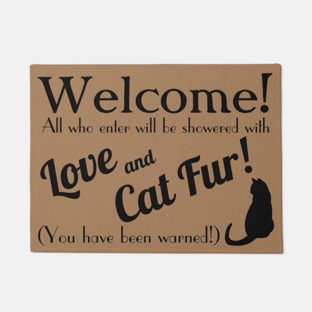 Love and Cat Fur Welcomeおもしろい Doormat ドアマット (正面)