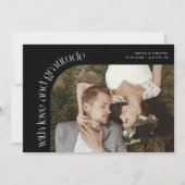 Love and Gratitude Black Wedding Photo サンキューカード (正面)