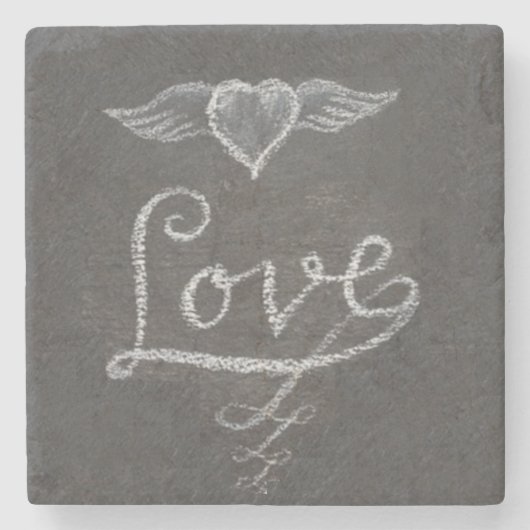 Love and Heart in Chalk Chalkboard ストーンコースター (正面)