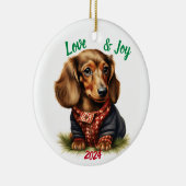 Love and Joy Dachshand：水彩 セラミックオーナメント (右)