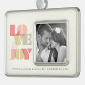 Love And Joy Geoタイポグラフィ澄ん写真結婚s シルバープレートフレームオーナメント (左)
