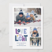 "Love and Light" 3フォトコラージュHappy Hanukka シーズンカード (正面)