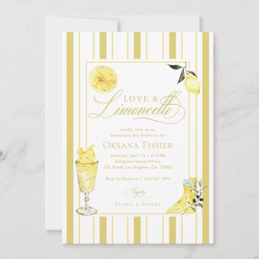 Love and Limoncello Italian Lemon Bridal Shower 招待状 (正面)