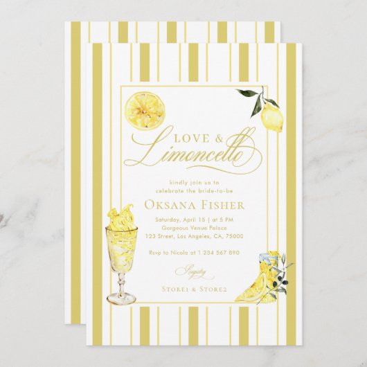 Love and Limoncello Italian Lemon Bridal Shower 招待状 (正面/裏面)