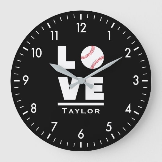 Love And Live Baseball Sports Fan Custom Name ラージ壁時計 (正面)