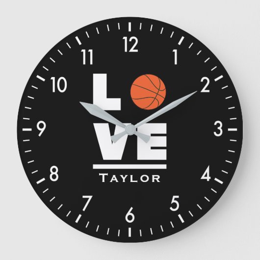 Love And Live Basketball Sports Fan Custom Name ラージ壁時計 (正面)