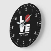 Love And Live Cricket Sports Fan Custom Name ラージ壁時計 (傾斜)