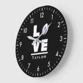 Love And Live Rugby Sports Fan Custom Name ラージ壁時計 (傾斜)