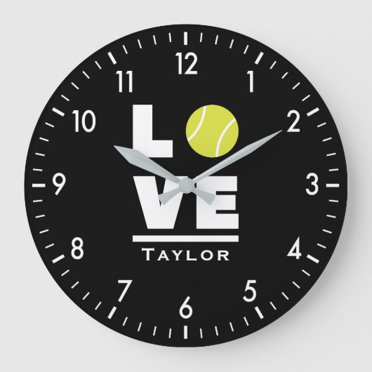 Love And Live Tennis Sports Fan Custom Name ラージ壁時計 (正面)