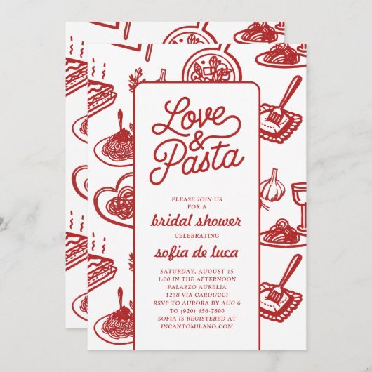 Love and Pasta Italian Bridal Shower 招待状 (正面/裏面)
