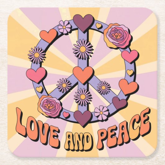 Love And Peace Coaster Set スクエアペーパーコースター (正面)