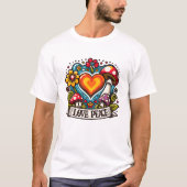 Love and Peace Heart – Inspirational Tシャツ (正面)