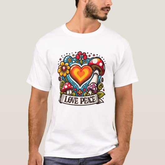 Love and Peace Heart – Inspirational Tシャツ (正面)