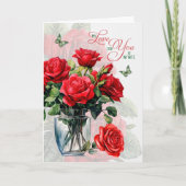 Love and Romance Vase of Red Roses and Butterfly カード (正面)