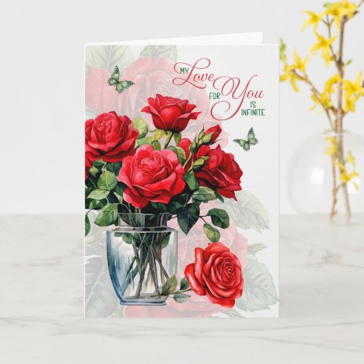 Love and Romance Vase of Red Roses and Butterfly カード (黄色い花)