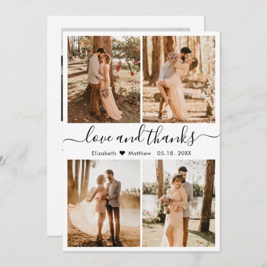 Love and Script 感謝してい Photo Collageの結婚感謝していs サンキューカード (正面/裏面)