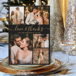 Love and Script 感謝してい Photo Collageの結婚感謝していs サンキューカード<br><div class="desc">エレガント、ミニマルなスクリプト金ゴールドとブラックの結婚5フォトコラージュサンキューカード。5モダン枚の写真を前面に、1結婚枚の写真を背面に配置したサンキューカードテンプレート。文字「愛と」を手感謝していにタイポグラフィのスクリプトのフォントで黒い背景に金ゴールドを置く。名前、写真、メッセージ感謝していを追加する。ノートもしを手書きしたい場合は、サンプル文字を削除して宇宙を増やす。こ連絡のもしデザインでお願い。</div>