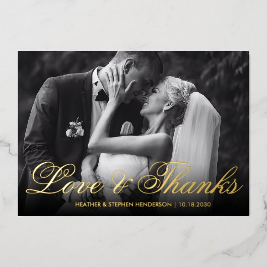 Love and Thanks | エレガントな結婚式の写真 箔招待状 (正面)