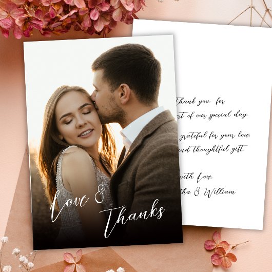 Love and Thanks 手書きスクリプト写真 ウェディング  サンキューカード