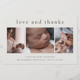 Love and Thanks 3 Photo 新生児お礼カード チラシ