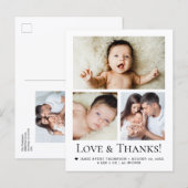 Love and Thanks Baby Photo Birth announcement ポストカード (正面/裏面)