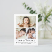 Love and Thanks Baby Photo Birth announcement ポストカード (スタンド正面)