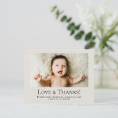 Love and Thanks Baby Photo Birth Stats Soft Beige ポストカード (スタンド正面)