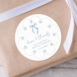 Love And Thanks Blue Bow Bridal Shower Thank You ラウンドシール