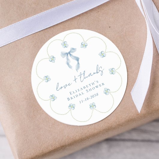 Love And Thanks Blue Bow Bridal Shower Thank You ラウンドシール