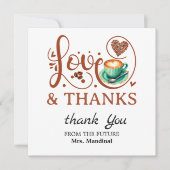 Love and Thanks Bridal Shower Wedding Coffee Theme サンキューカード (正面)