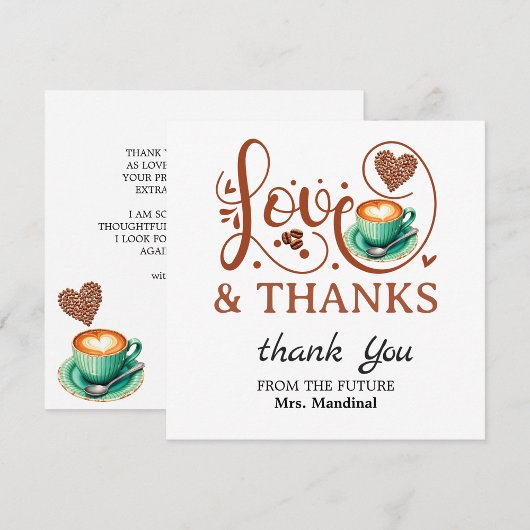 Love and Thanks Bridal Shower Wedding Coffee Theme サンキューカード